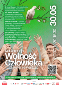 Plakat konferencji o wolności człowieka i wyborze wartości