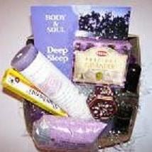 Blissful Bath, Peaceful Sleep product set including bath salts, herbal tea, and sleep aid in a gift basket.