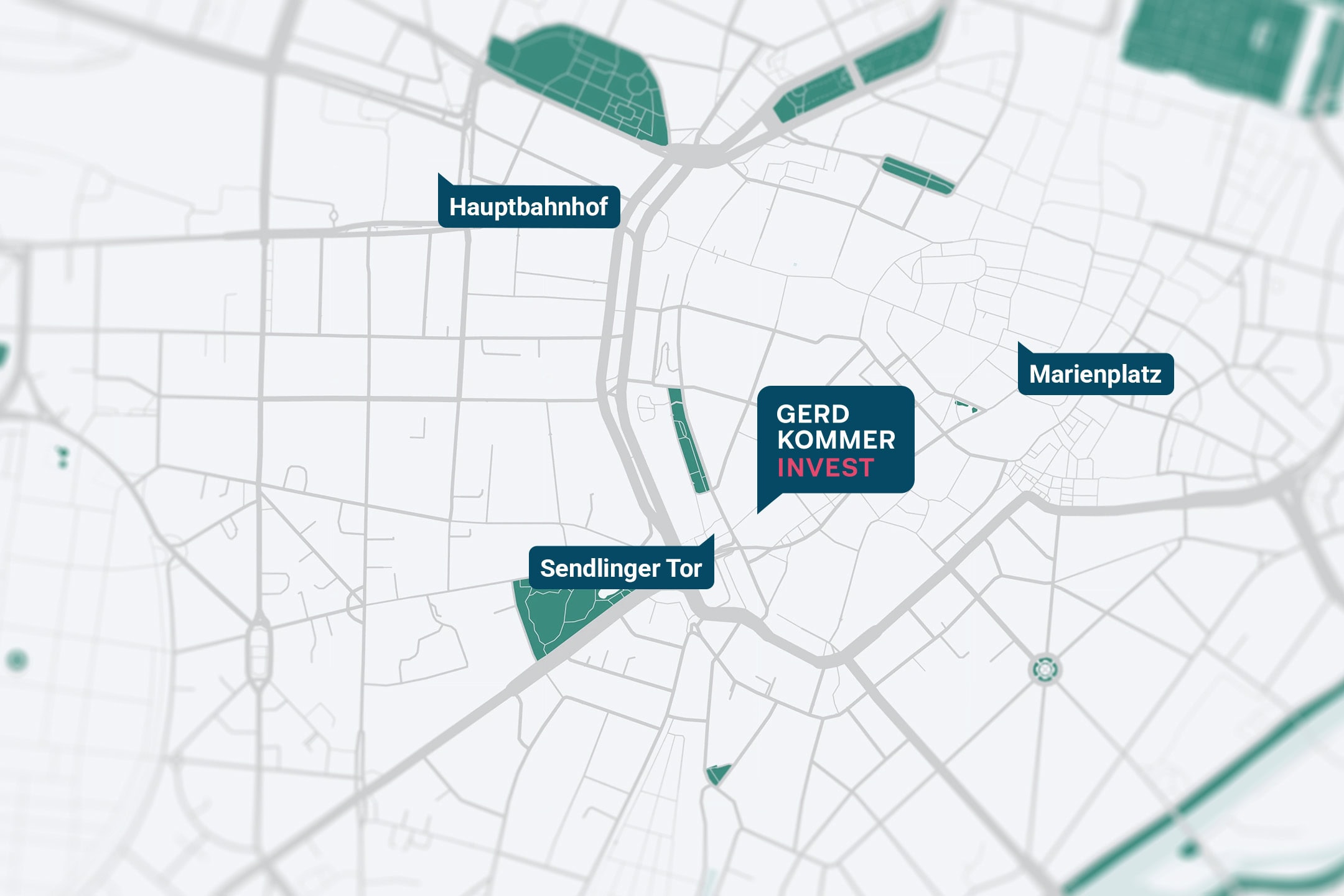 Adressengraphik für Gerd Kommer Invest in der Münchner Innenstadt.