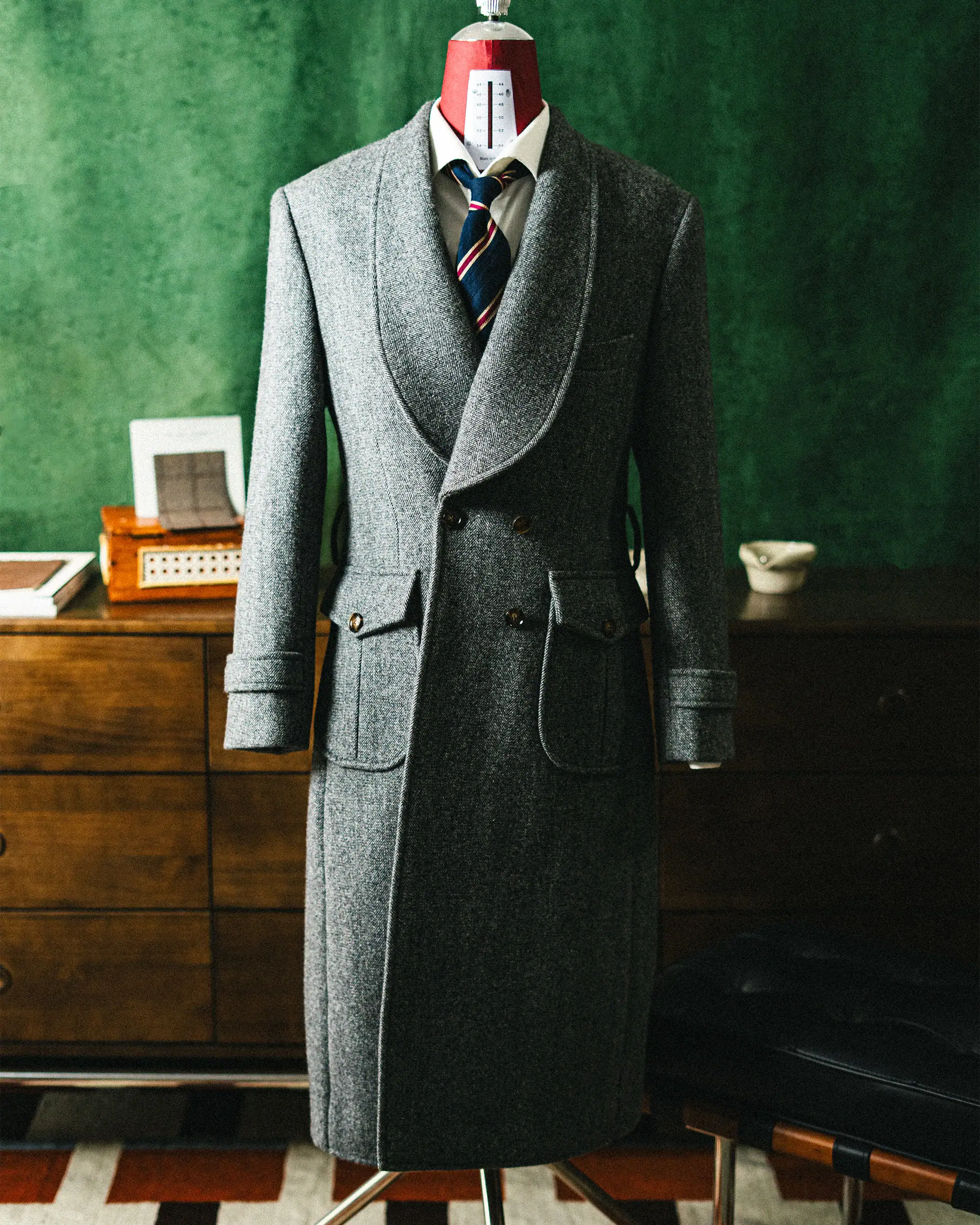 The Shawl-Collar Overcoat in Dugdale Bros Grey Herringbone