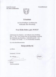 Erlaubnis zur Ausübung der Heilkunde als Heilpraktikerin