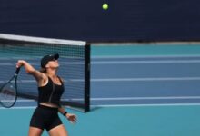 Aryna Sabalenka has been practising at the Miami Open this week and will not play her opening match until Friday