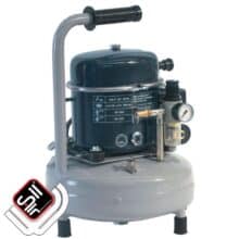 tragbarer Kompressor mit einem MDR 2 Druckschalter, 1 Motor auf einem stehenden Drucklufttank in grau.