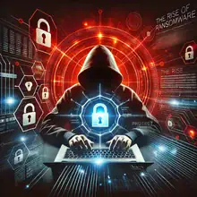 DALL·E 2025 01 23 20.15.06   A striking and impactful image for a blog post titled 'The Rise of Ransomware  How to Protect Your Business'. The design features a shadowy figure in