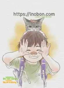 イタズラ好きの男の子と元気な相棒の猫