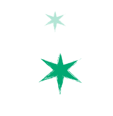 Large teal star graphic on a white background
