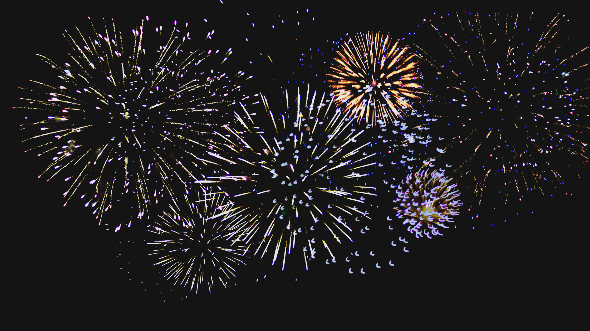 Vibrant New Year fireworks lighting up the dark night sky in a dazzling display.