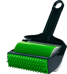 Green pet grooming brush with handle for shedding and hair removal