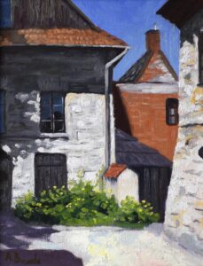 Old Synagogue Kazimierz Dolny framed original oil painting by Andrea Bocedi, 24 × 30 cm