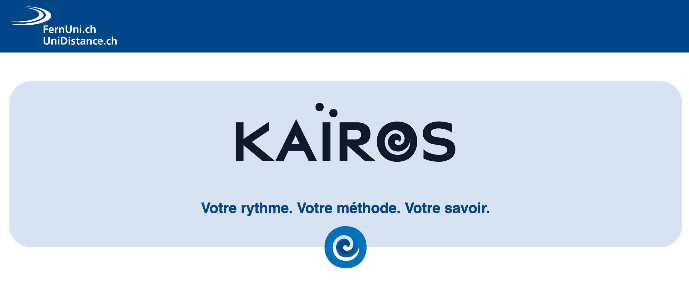 Titre Kairos - fond bleu + logo Unidistance