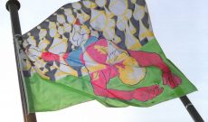 Wünsche und Warnungen im Wind, Düsseldorf, 1996. Am Rheinstadion: Ehrgeiz, 2 x 3 m