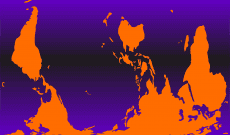 Myriam Thyes, Mutable Worlds, Digitale Grafik, 2004. Glow, 90 x 135 cm, Peters-Projektion.