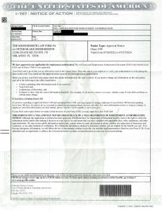 Redacted notice: Employment Authorization (EAD) Approval