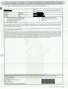 Redacted notice: Green Card (I-485) Approval