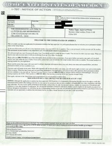 Actual immigration approval notice from the firm archive