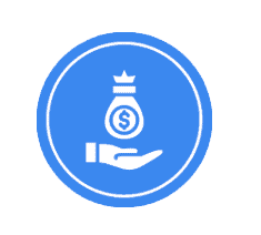 Financial data management icon with hand and money bag symbol.