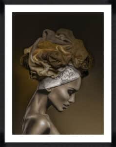 Woman in Thought, Gold - 5cm White Border