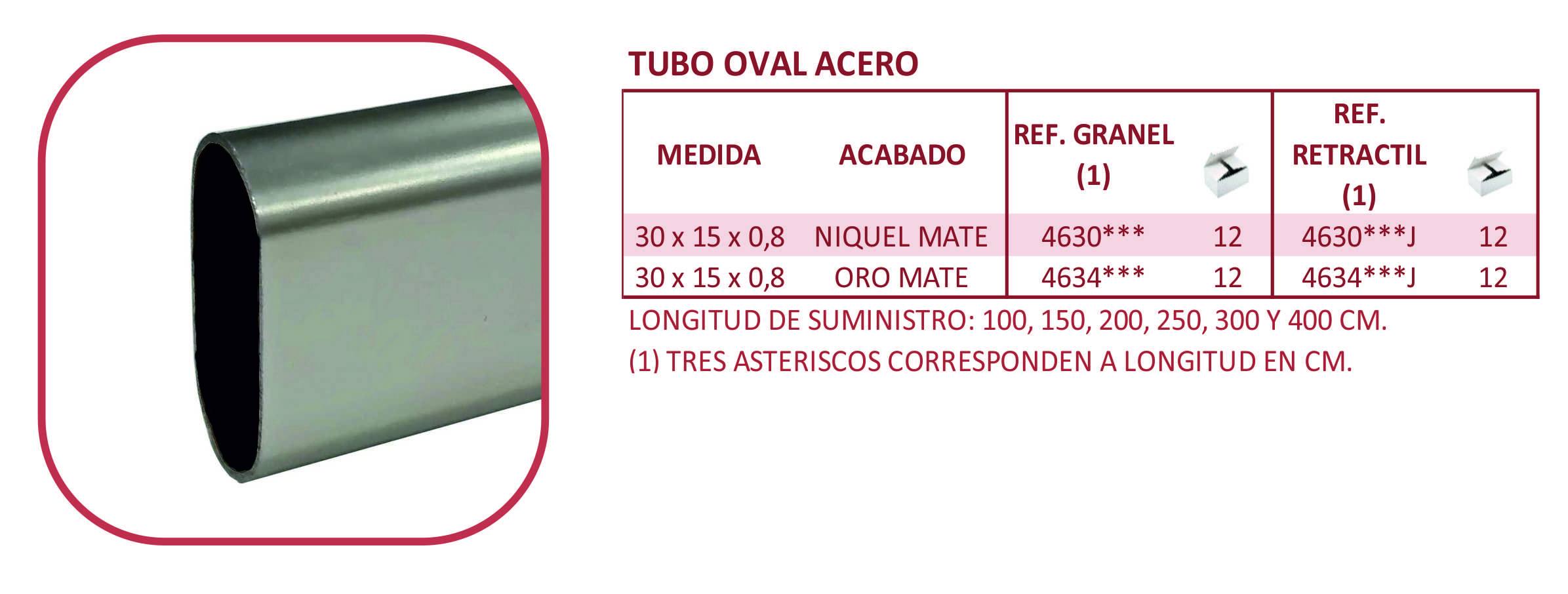 Tubo oval de hierro en niquel mate y oro mate.