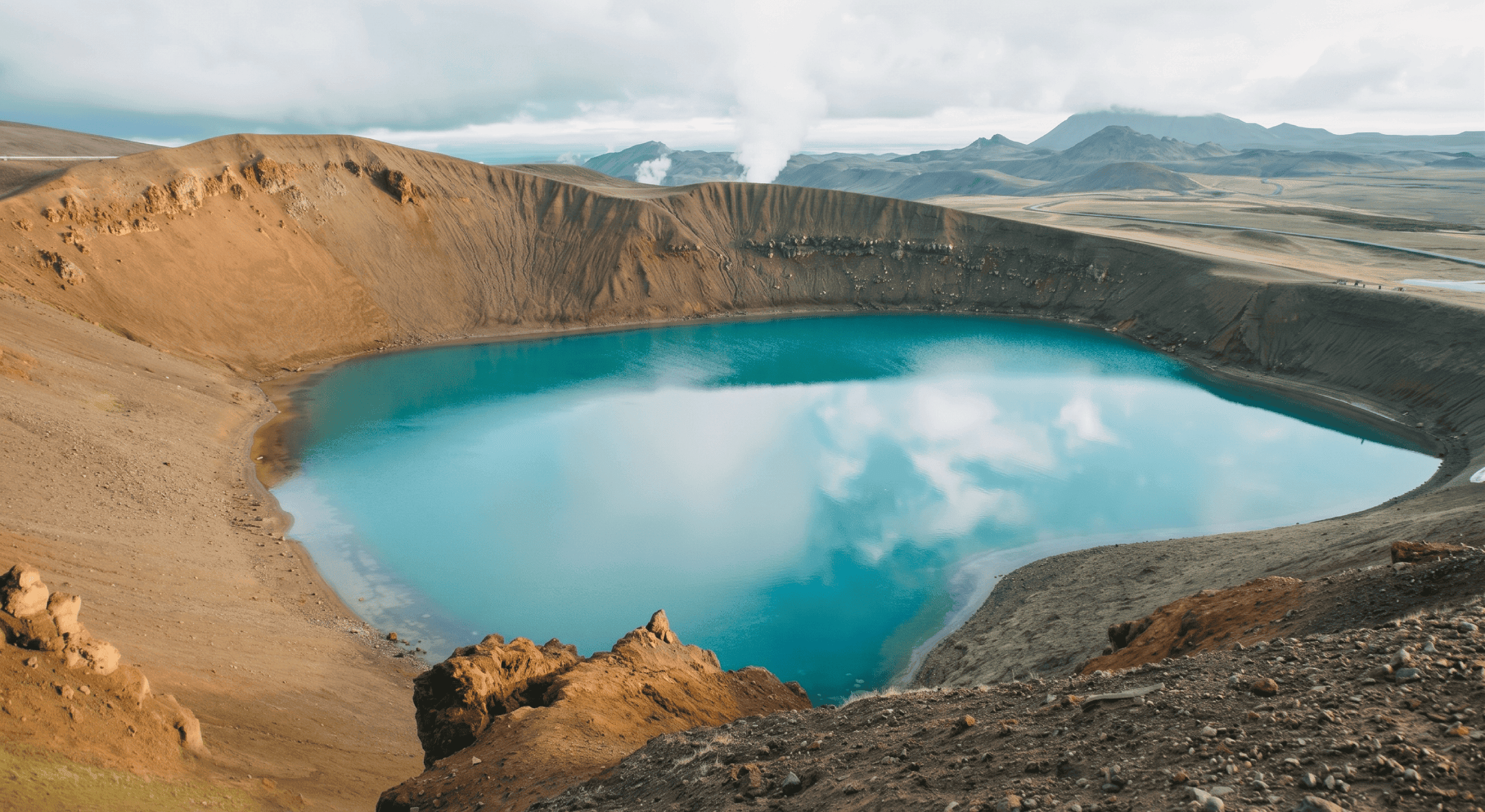 Víti volcanic explosion crater in the Krafla volcanic area of North Iceland during summer