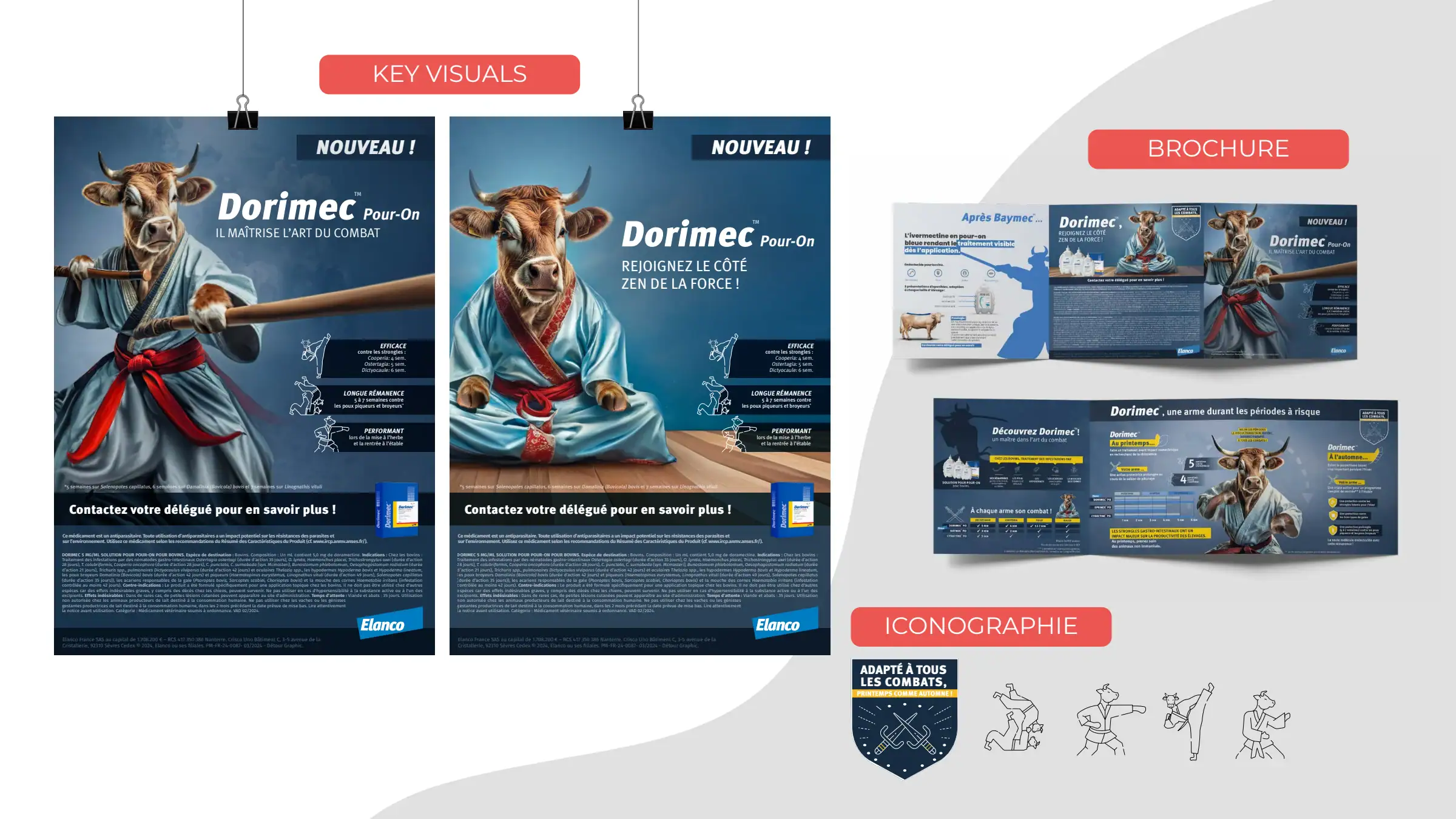 Dorimec Pour-On : les deux visuels, la brochure et l’iconographie.
