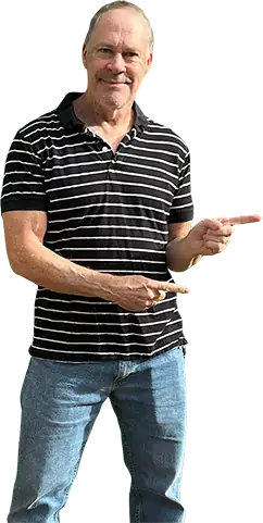 Gordon pointing to a house in Sacramento.