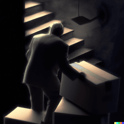 seniors organizing boxes in the basement