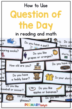 Collection of colorful Questions of the Day with text that says "How to Use Question of the Day in reading and math."