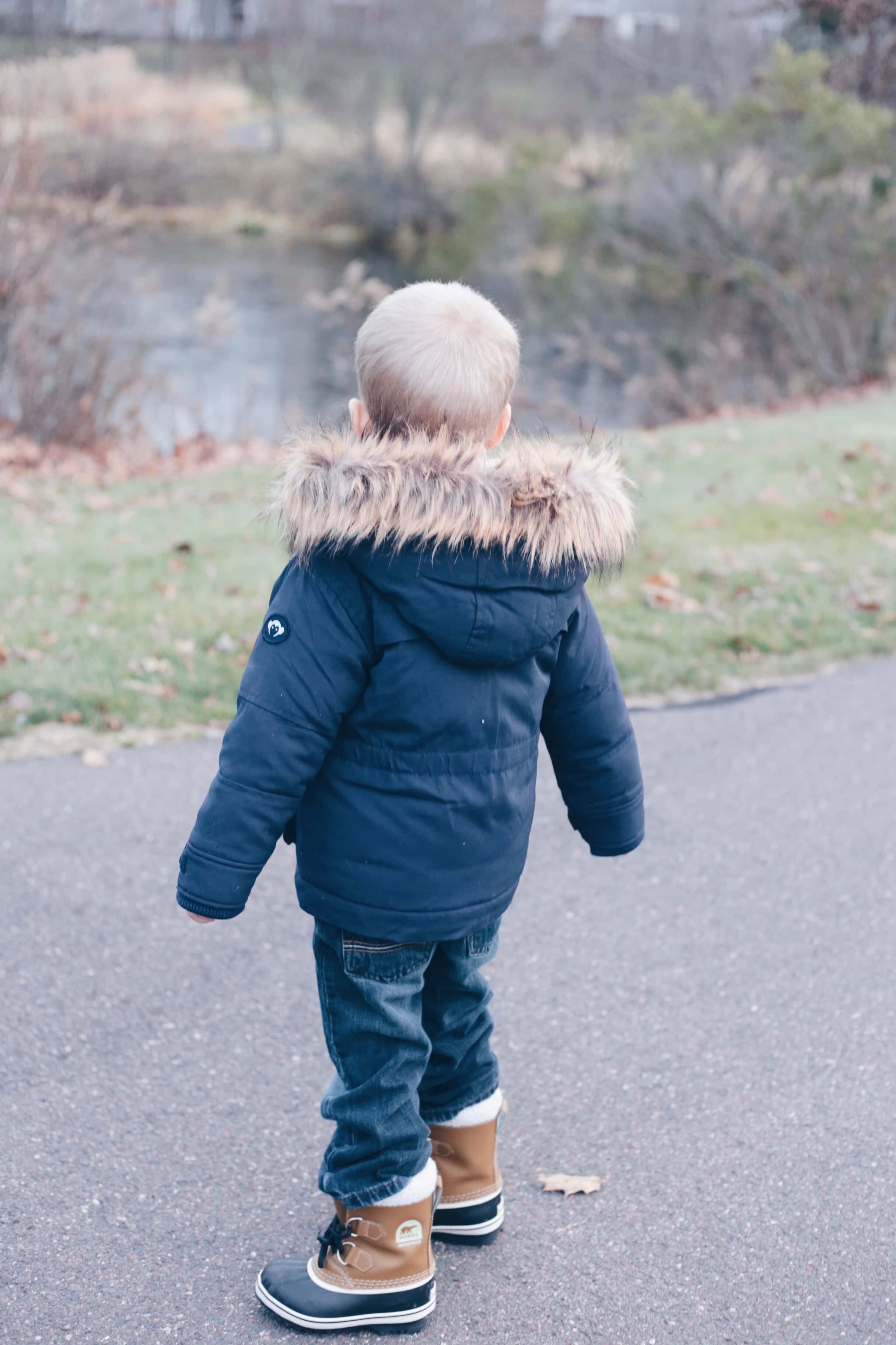 Toddler winter coat sales with fur hood