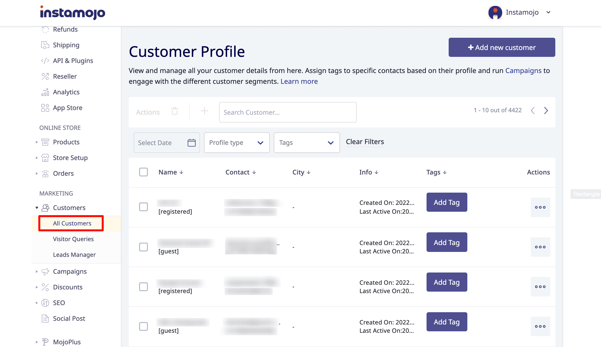 ecommerce crm dashboard instamojo