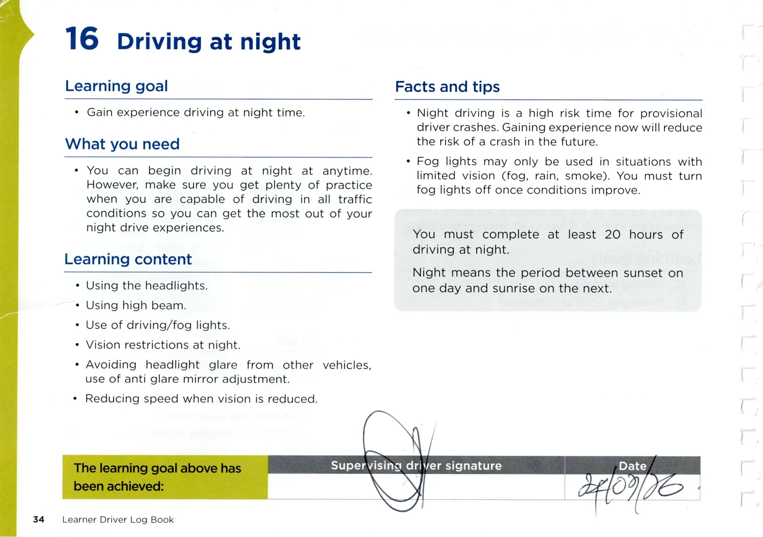 Lesson 16: Night driving