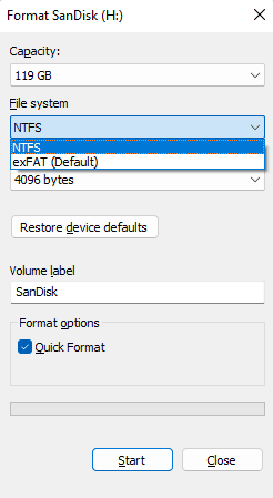 windows format dialog