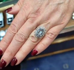 Alternative view of Aquamarine and Diamond Cluster ring