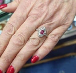 Alternative view of Ruby and Diamond Cluster Ring