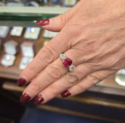 Elegant ruby and diamond ring showcased at Weldons Jewellers. Perfect for special occasions and jewe.