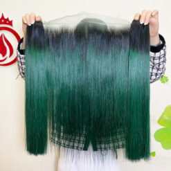 Vietnamese dark green ombre human hair bundles with frontal