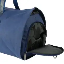 Borsone da viaggio blu linea new city, tasca laterale