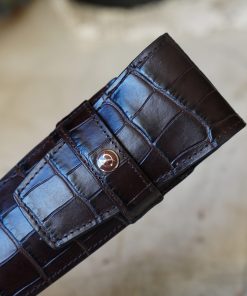 S.T. Dupont – Étui à Stylo en Cuir Brun Finition Crocodile – Modèle Deux Places