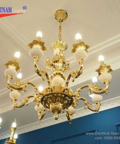 Đèn chùm đồng đá mạ vàng
