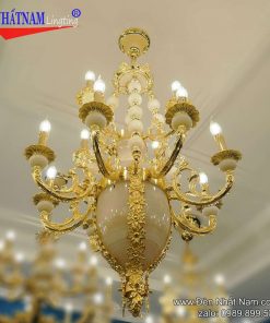 Đèn chùm đồng đá mạ vàng