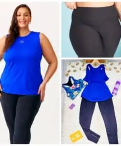 Ensemble sport grande taille femme friperie legging débardeur bleu