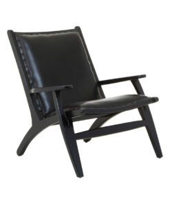 Alternative view of Colonial Black Leather and Teak Wood Chair with Stud Detail