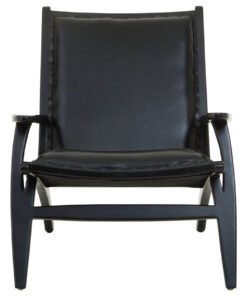Colonial Black Leather and Teak Wood Chair with Stud Detail