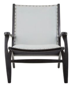 Colonial Grey Leather and Teak Wood Chair
