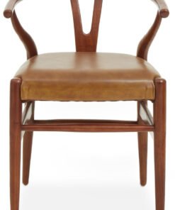 Colonial Tan Leather Wishbone Dining Chair