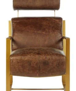 Farringdon Brown Leather Lounge Chair with Rose Gold Iron Frame