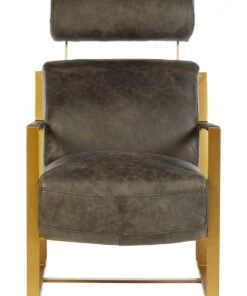 Farringdon Grey Leather Lounge Chair with Rose Gold Finish Frame