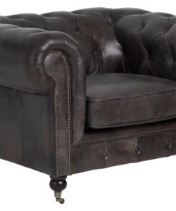 Hugo Dark Grey Brown Leather Chesterfield Chair