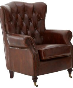 Hugo Brown Leather Scroll Armchair