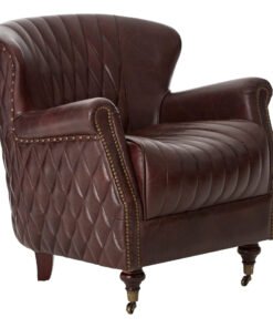 Hugo Brown Leather Winged Back Armchair