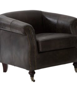 Hugo Dark Grey Brown Leather Curved Armchair